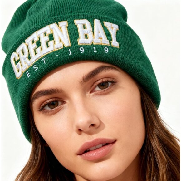 Women's Green & Yellow Soft Knit Winter Hat For Cold Weather Beanie Toque Hat - Picture 6 of 7